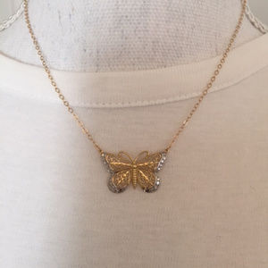 14K Yellow and White Gold Butterfly Necklace